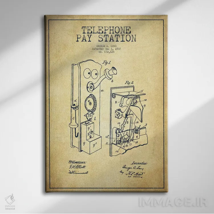 تابلو نقشهٔ ثبت اختراع تلفن بلند (قدیمی) اثر پیکسل کهنه (استودیو/نام هنری) - نمای روبهرو روی دیوار