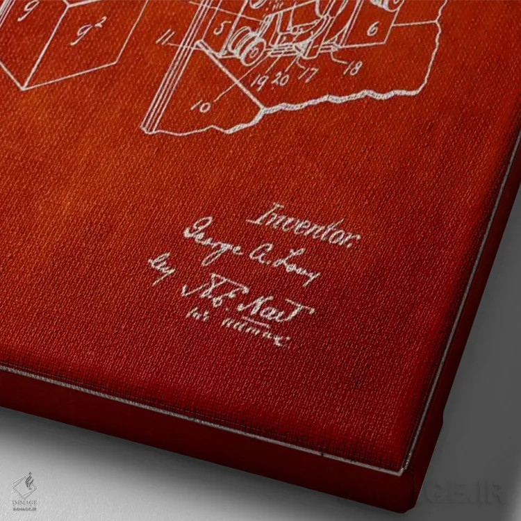 تابلو نقشهٔ ثبت اختراع تلفن بلند (قرمز) اثر پیکسل کهنه (استودیو/نام هنری) - نمای نزدیک بافت بوم