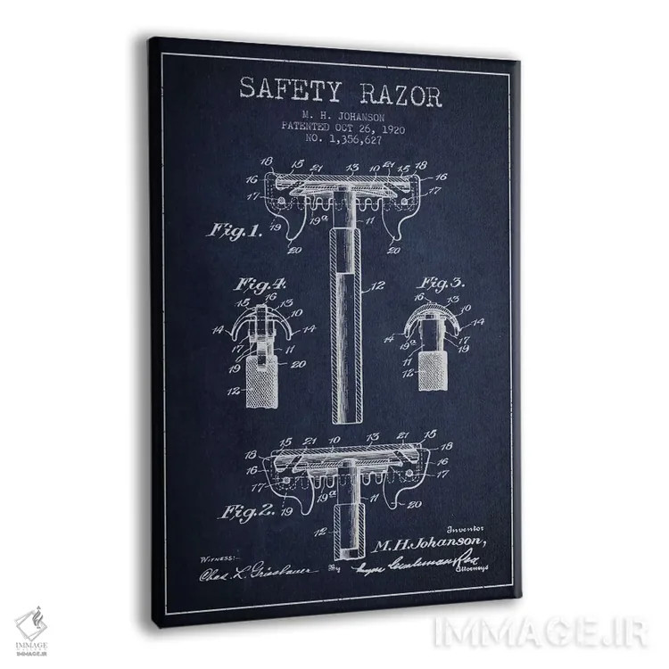 تابلو نقشه ثبت اختراع ریشتراش (آبی نفتی) اثر پیکسل کهنه (استودیو/نام هنری) - نمای پرسپکتیو محصول