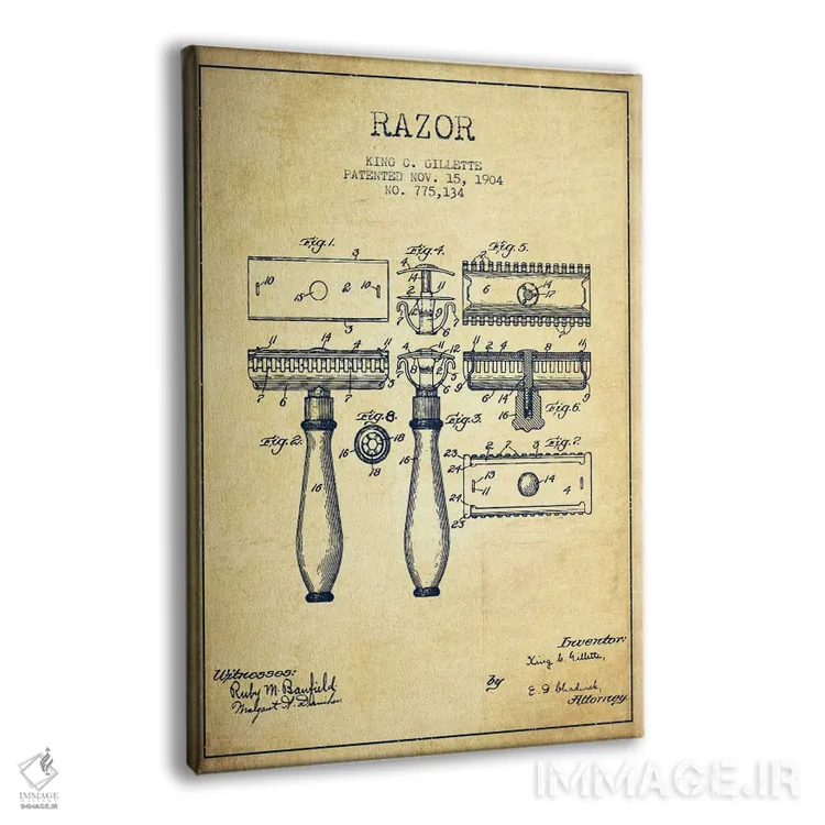 تابلو نقشهٔ ثبت اختراع قدیمی تیغ اصلاح اثر پیکسل کهنه (استودیو/نام هنری) - نمای پرسپکتیو محصول