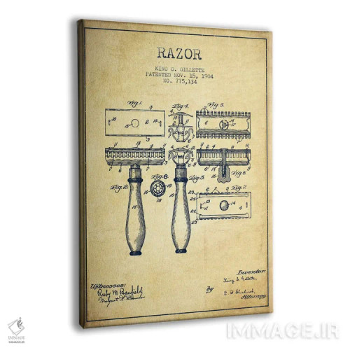 تابلو نقشهٔ ثبت اختراع قدیمی تیغ اصلاح اثر پیکسل کهنه (استودیو/نام هنری) - نمای پرسپکتیو محصول