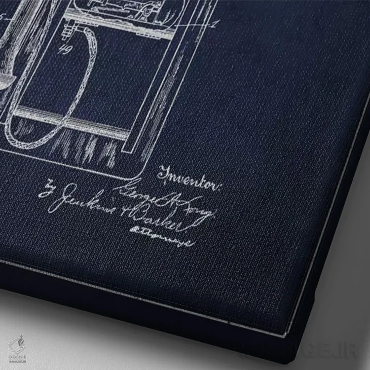 تابلو نقشهٔ ثبت اختراع تلفن بینالمللی بلند (آبی) اثر پیکسل کهنه (استودیو/نام هنری) - نمای نزدیک بافت بوم