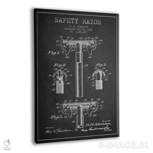 تابلو نقشهٔ ثبت اختراع تیغ اصلاح (زغالی) اثر پیکسل کهنه (استودیو/نام هنری) - نمای پرسپکتیو محصول