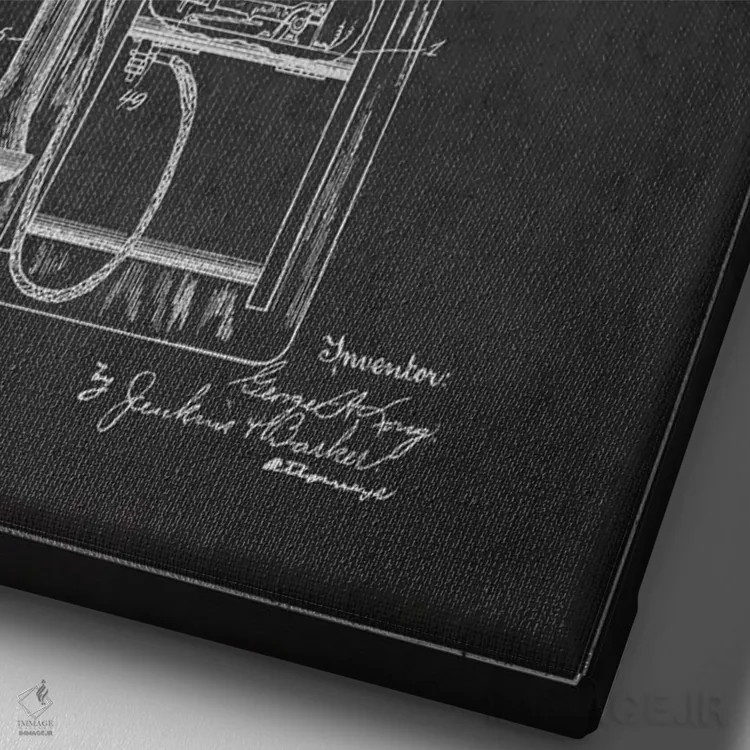 تابلو نقشهٔ ثبت اختراع تلفن راه دور بلند (تیره) اثر پیکسل کهنه (استودیو/نام هنری) - نمای نزدیک بافت بوم