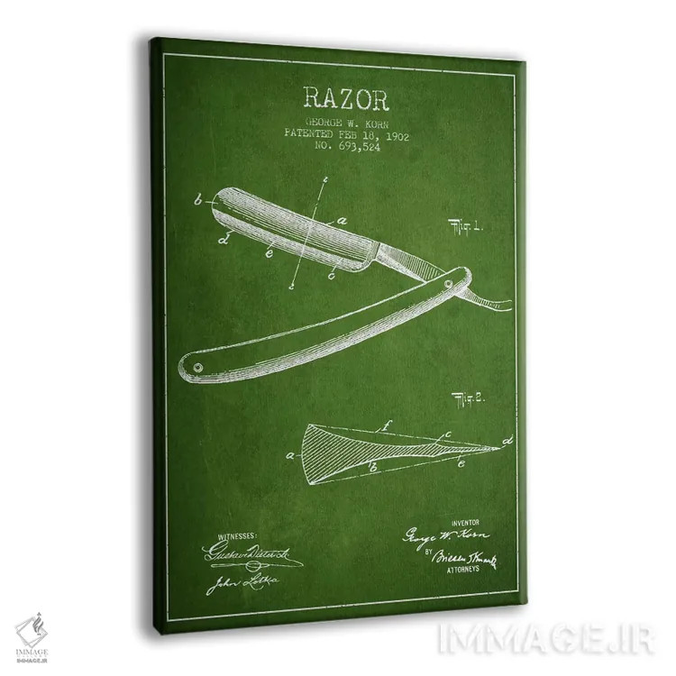 تابلو نقشه ثبت اختراع ریشتراش (سبز) اثر پیکسل کهنه (استودیو/نام هنری) - نمای پرسپکتیو محصول