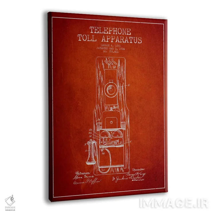 تابلو نقشه ثبت اختراع تلفن راه دور بلند (قرمز) اثر پیکسل کهنه (استودیو/نام هنری) - نمای پرسپکتیو محصول