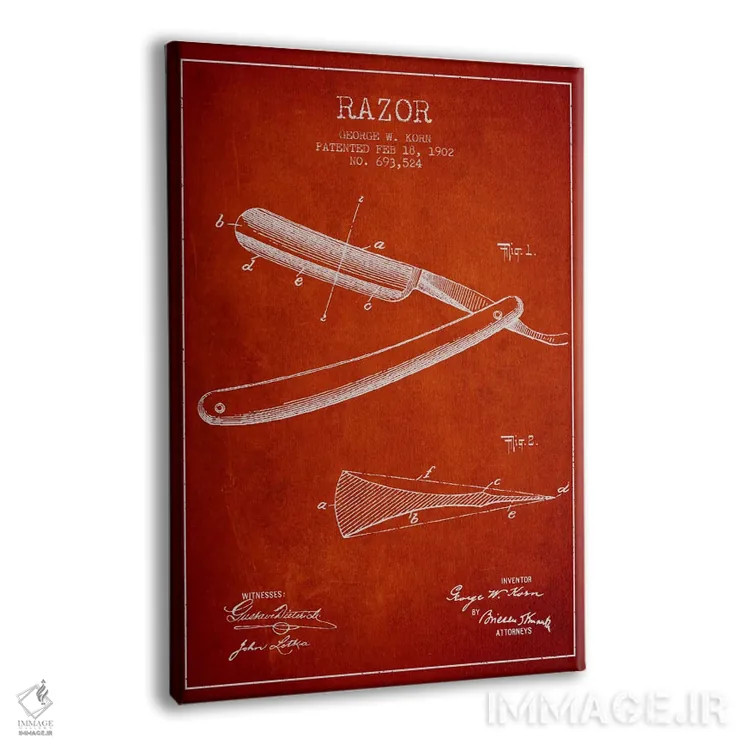 تابلو نقشه ثبت اختراع ریشتراش (قرمز) اثر پیکسل کهنه (استودیو/نام هنری) - نمای پرسپکتیو محصول