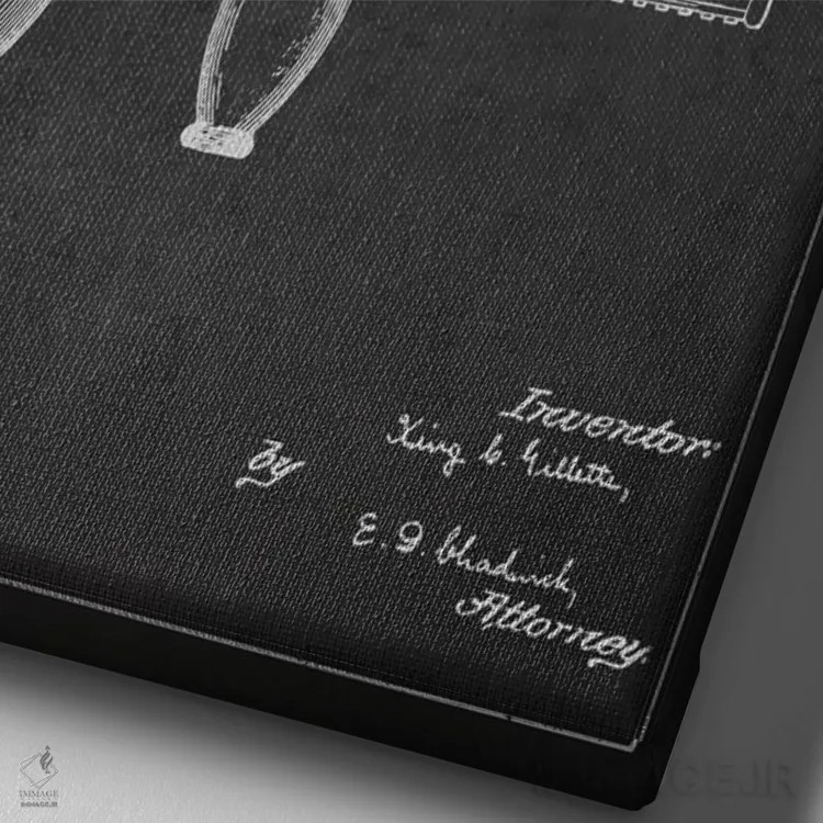 تابلو نقشهٔ ثبت اختراع تیغ اصلاح (زغالی) اثر پیکسل کهنه (استودیو/نام هنری) - نمای نزدیک بافت بوم