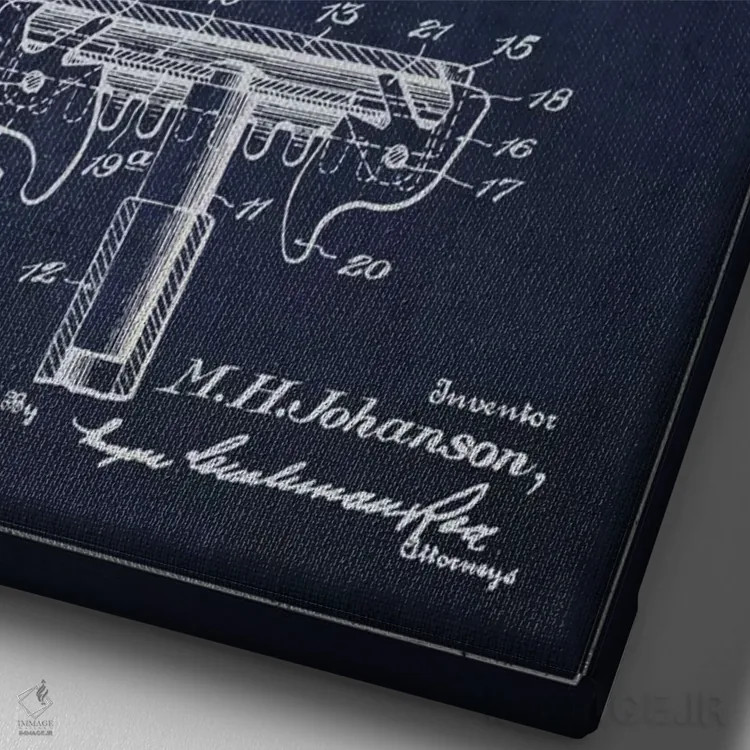 تابلو نقشه ثبت اختراع ریشتراش (آبی نفتی) اثر پیکسل کهنه (استودیو/نام هنری) - نمای نزدیک بافت بوم