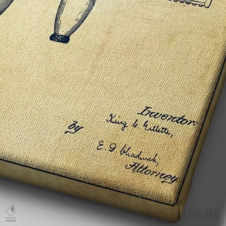 تابلو نقشهٔ ثبت اختراع قدیمی تیغ اصلاح اثر پیکسل کهنه (استودیو/نام هنری) - نمای نزدیک بافت بوم