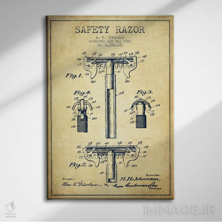 تابلو نقشه ثبت اختراع ریشتراش (کلاسیک) اثر پیکسل کهنه (استودیو/نام هنری) - نمای روبهرو روی دیوار