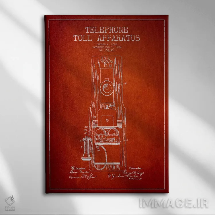 تابلو نقشه ثبت اختراع تلفن راه دور بلند (قرمز) اثر پیکسل کهنه (استودیو/نام هنری) - نمای روبهرو روی دیوار