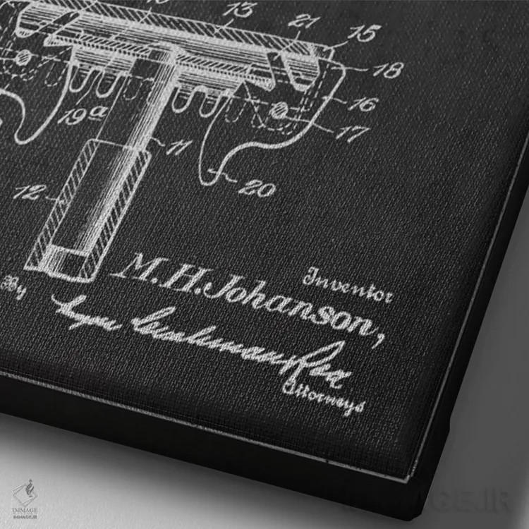 تابلو نقشهٔ ثبت اختراع تیغ اصلاح (زغالی) اثر پیکسل کهنه (استودیو/نام هنری) - نمای نزدیک بافت بوم