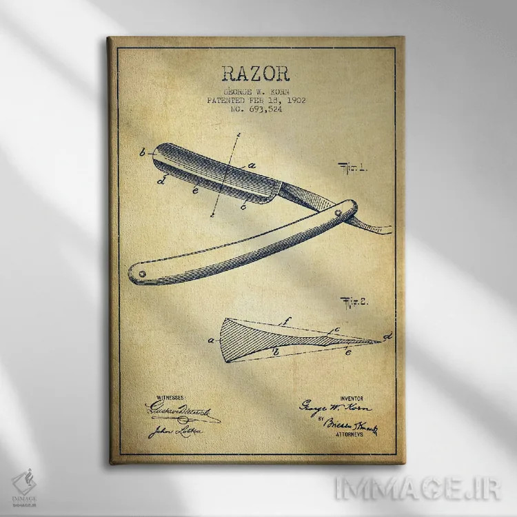 تابلو نقشه ثبت اختراع ریشتراش (کلاسیک) اثر پیکسل کهنه (استودیو/نام هنری) - نمای روبهرو روی دیوار