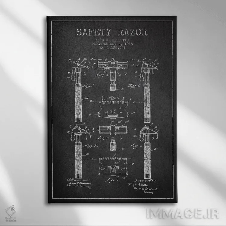 تابلو نقشه ثبت اختراع ریشتراش (ذغالی) اثر پیکسل کهنه (استودیو/نام هنری) - نمای روبهرو روی دیوار