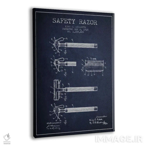 تابلو نقشه ثبت اختراع ریشتراش (آبی نفتی) اثر پیکسل کهنه (استودیو/نام هنری) - نمای پرسپکتیو محصول