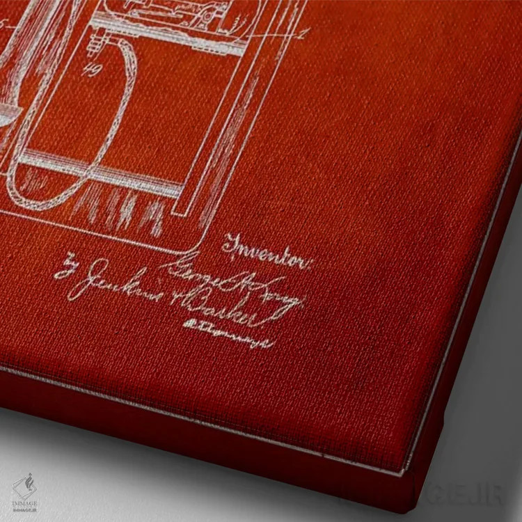 تابلو نقشه ثبت اختراع تلفن راه دور بلند (قرمز) اثر پیکسل کهنه (استودیو/نام هنری) - نمای نزدیک بافت بوم