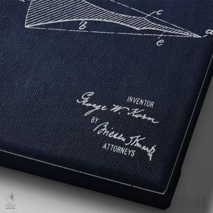 تابلو نقشه ثبت اختراع ریشتراش (آبی نفتی) اثر پیکسل کهنه (استودیو/نام هنری) - نمای نزدیک بافت بوم