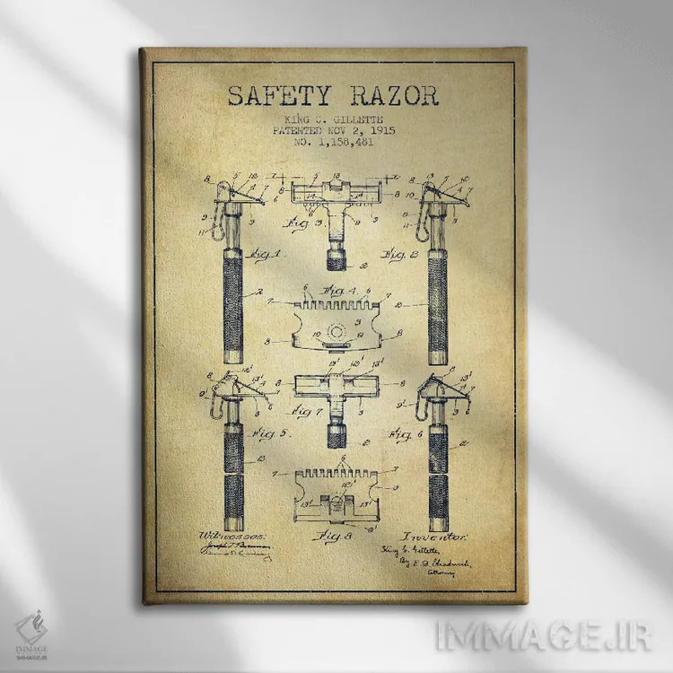 تابلو نقشه ثبت اختراع ریشتراش (کلاسیک) اثر پیکسل کهنه (استودیو/نام هنری) - نمای روبهرو روی دیوار