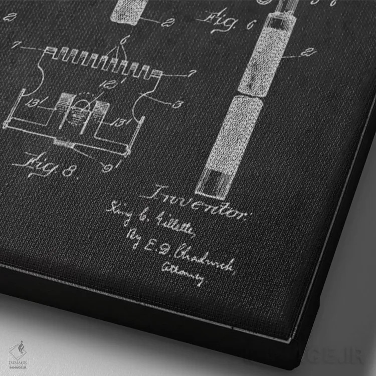 تابلو نقشه ثبت اختراع ریشتراش (ذغالی) اثر پیکسل کهنه (استودیو/نام هنری) - نمای نزدیک بافت بوم