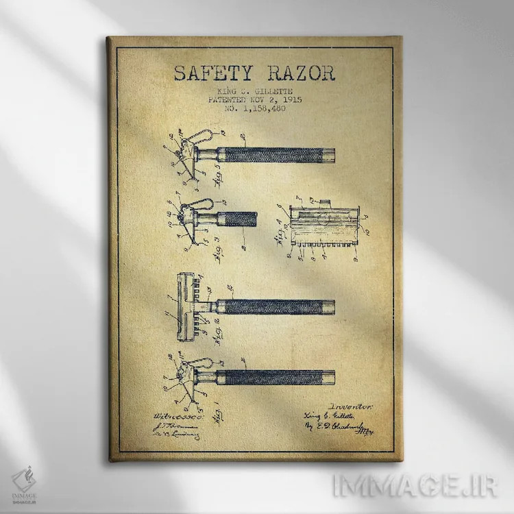 تابلو نقشه ثبت اختراع ریشتراش (کلاسیک) اثر پیکسل کهنه (استودیو/نام هنری) - نمای روبهرو روی دیوار