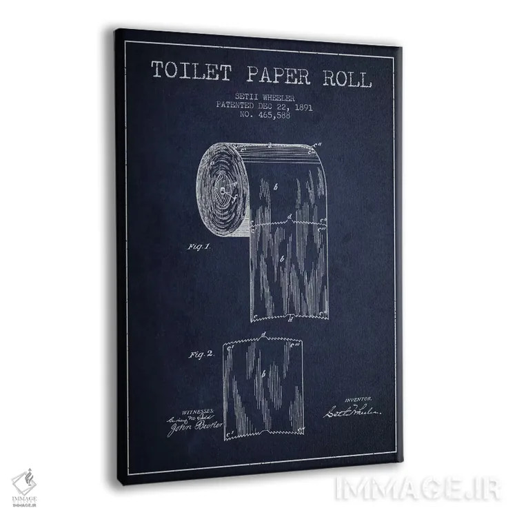 تابلو نقشه ثبت اختراع دستمال توالت (آبی نفتی) اثر پیکسل کهنه (استودیو/نام هنری) - نمای پرسپکتیو محصول