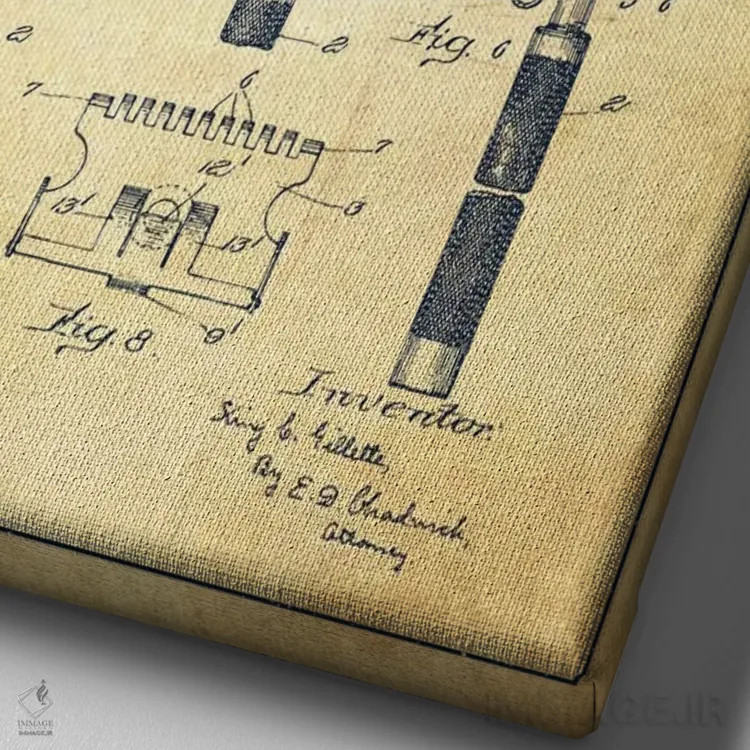 تابلو نقشه ثبت اختراع ریشتراش (کلاسیک) اثر پیکسل کهنه (استودیو/نام هنری) - نمای نزدیک بافت بوم