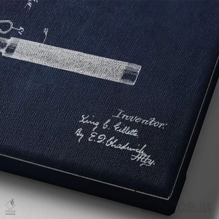 تابلو نقشه ثبت اختراع ریشتراش (آبی نفتی) اثر پیکسل کهنه (استودیو/نام هنری) - نمای نزدیک بافت بوم