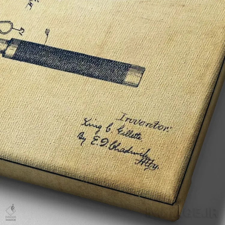 تابلو نقشه ثبت اختراع ریشتراش (کلاسیک) اثر پیکسل کهنه (استودیو/نام هنری) - نمای نزدیک بافت بوم