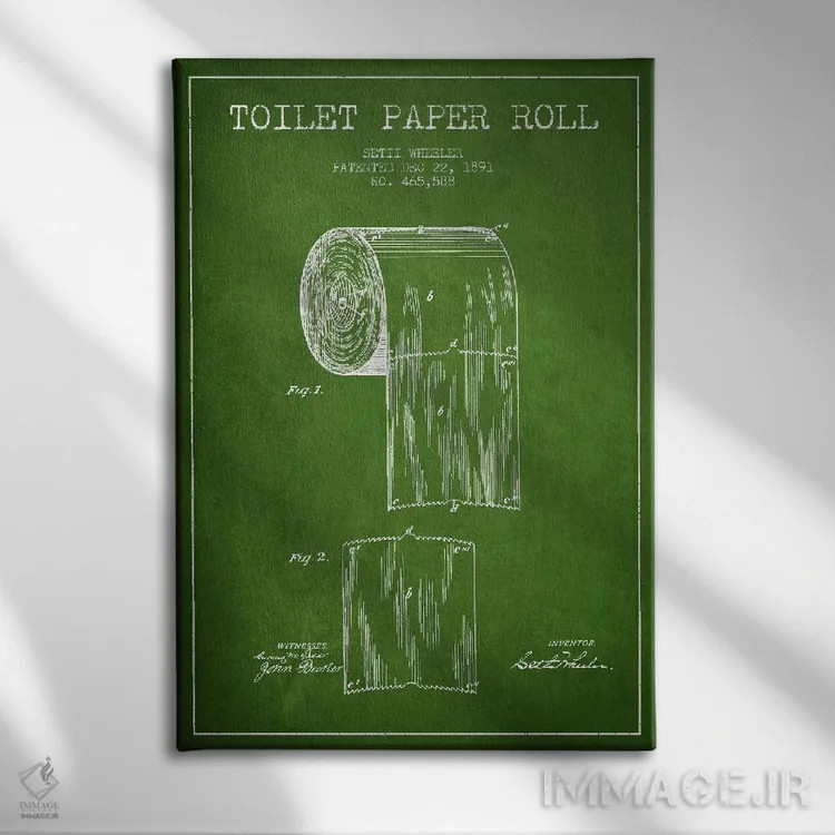 تابلو نقشه ثبت اختراع دستمال توالت (سبز) اثر پیکسل کهنه (استودیو/نام هنری) - نمای روبهرو روی دیوار