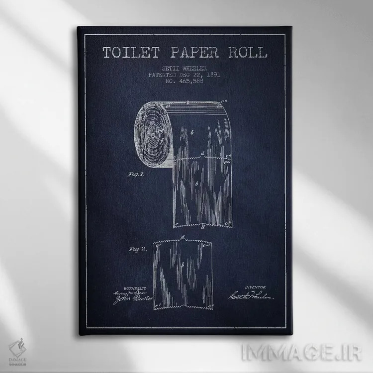 تابلو نقشه ثبت اختراع دستمال توالت (آبی نفتی) اثر پیکسل کهنه (استودیو/نام هنری) - نمای روبهرو روی دیوار