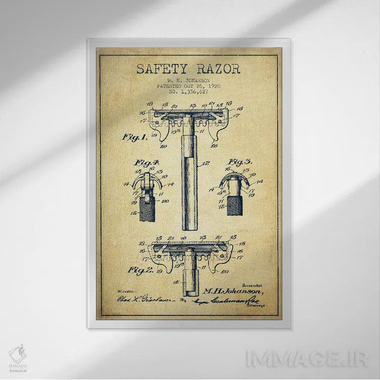 تابلو نقشه ثبت اختراع ریشتراش (کلاسیک) اثر پیکسل کهنه (استودیو/نام هنری) - نمای قابدار سفید