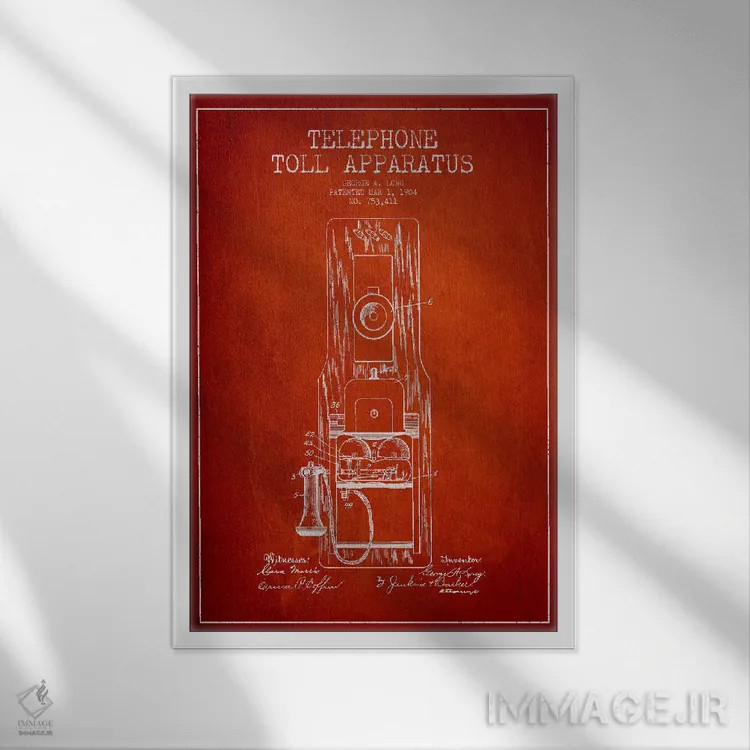 تابلو نقشه ثبت اختراع تلفن راه دور بلند (قرمز) اثر پیکسل کهنه (استودیو/نام هنری) - نمای قابدار سفید