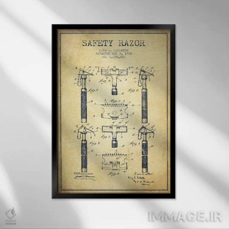 تابلو نقشه ثبت اختراع ریشتراش (کلاسیک) اثر پیکسل کهنه (استودیو/نام هنری) - نمای قابدار مشکی