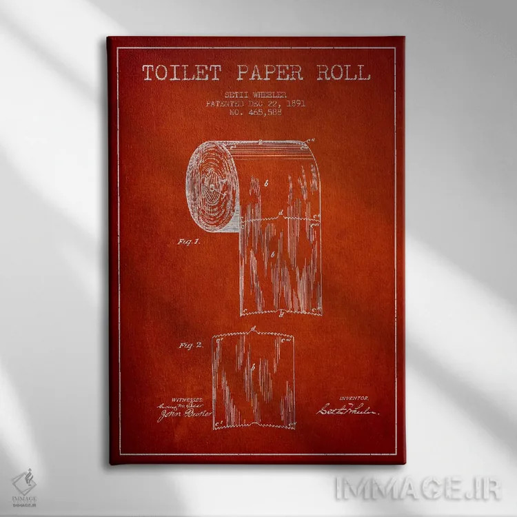 تابلو نقشه ثبت اختراع دستمال توالت (قرمز) اثر پیکسل کهنه (استودیو/نام هنری) - نمای روبهرو روی دیوار