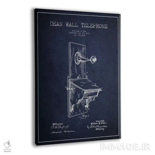 تابلو نقشهٔ ثبت اختراع تلفن دیواری (آبی) اثر پیکسل کهنه (استودیو/نام هنری) - نمای پرسپکتیو محصول