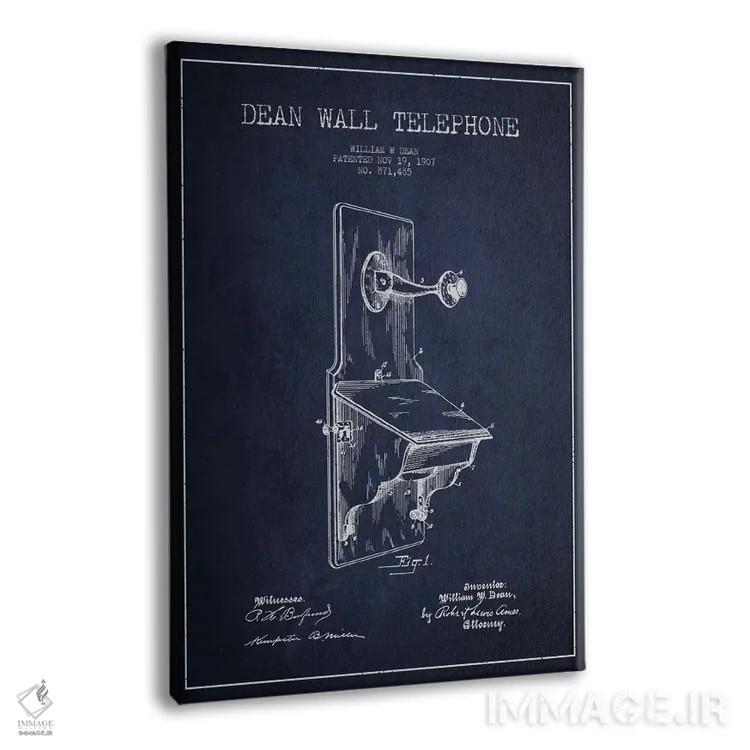 تابلو نقشهٔ ثبت اختراع تلفن دیواری (آبی) اثر پیکسل کهنه (استودیو/نام هنری) - نمای پرسپکتیو محصول