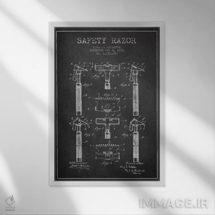 تابلو نقشه ثبت اختراع ریشتراش (ذغالی) اثر پیکسل کهنه (استودیو/نام هنری) - نمای قابدار سفید