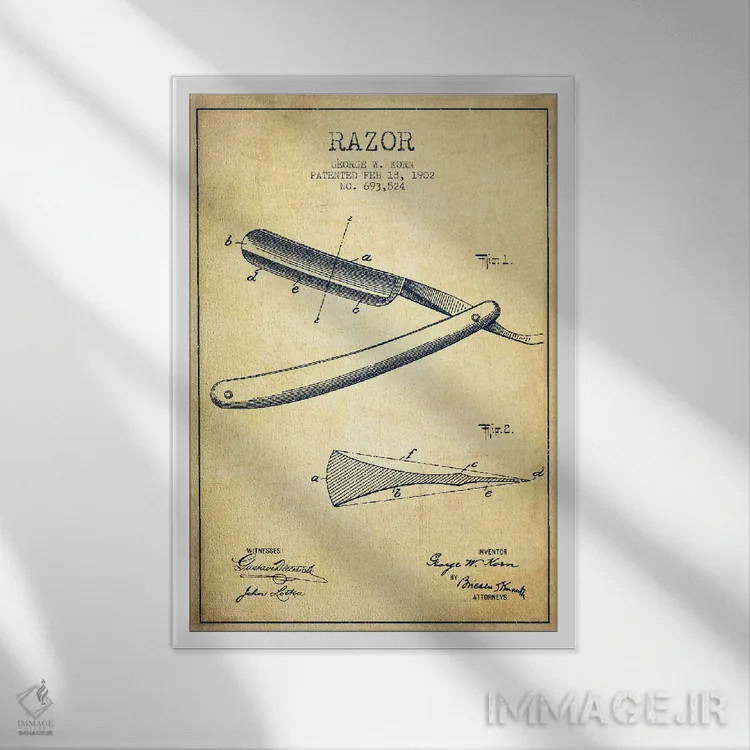 تابلو نقشه ثبت اختراع ریشتراش (کلاسیک) اثر پیکسل کهنه (استودیو/نام هنری) - نمای قابدار سفید