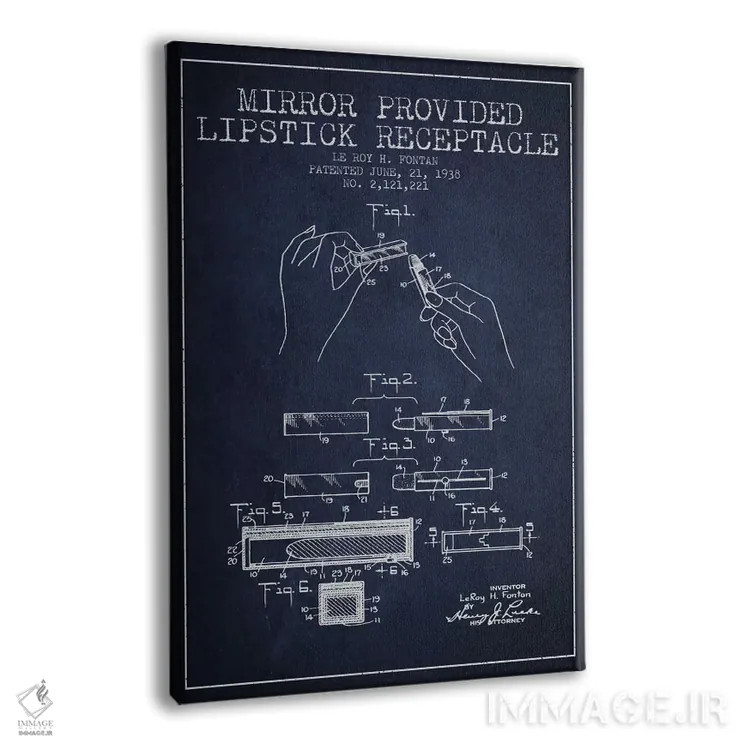 تابلو نقشهٔ ثبت اختراع رژ لب با آینه سرمهای اثر پیکسل کهنه (استودیو/نام هنری) - نمای پرسپکتیو محصول