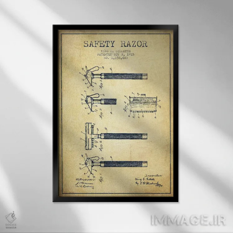 تابلو نقشه ثبت اختراع ریشتراش (کلاسیک) اثر پیکسل کهنه (استودیو/نام هنری) - نمای قابدار مشکی