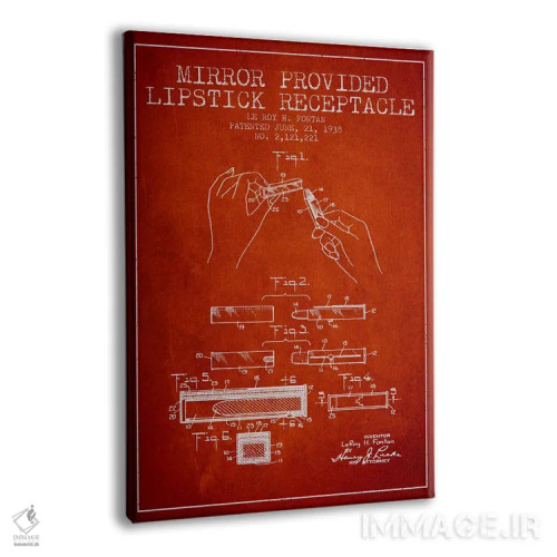 تابلو نقشهٔ ثبت اختراع رژ لب با آینه قرمز اثر پیکسل کهنه (استودیو/نام هنری) - نمای پرسپکتیو محصول