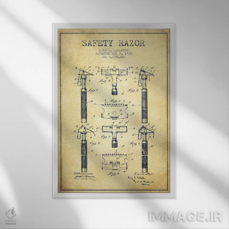 تابلو نقشه ثبت اختراع ریشتراش (کلاسیک) اثر پیکسل کهنه (استودیو/نام هنری) - نمای قابدار سفید