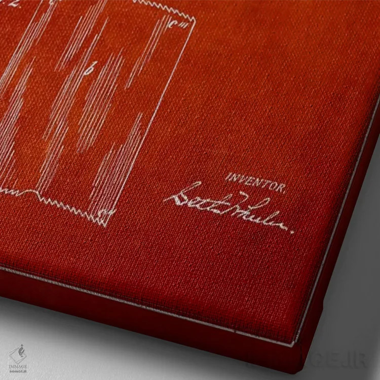 تابلو نقشه ثبت اختراع دستمال توالت (قرمز) اثر پیکسل کهنه (استودیو/نام هنری) - نمای نزدیک بافت بوم