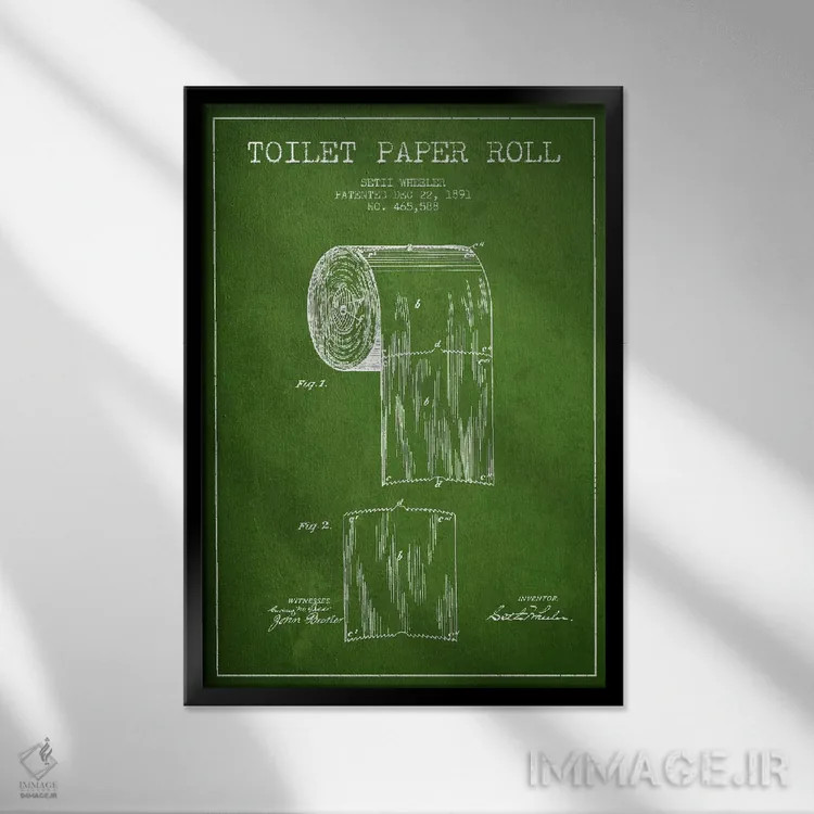 تابلو نقشه ثبت اختراع دستمال توالت (سبز) اثر پیکسل کهنه (استودیو/نام هنری) - نمای قابدار مشکی