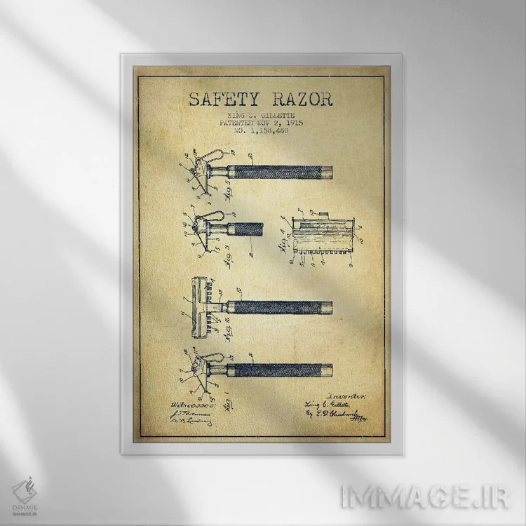 تابلو نقشه ثبت اختراع ریشتراش (کلاسیک) اثر پیکسل کهنه (استودیو/نام هنری) - نمای قابدار سفید