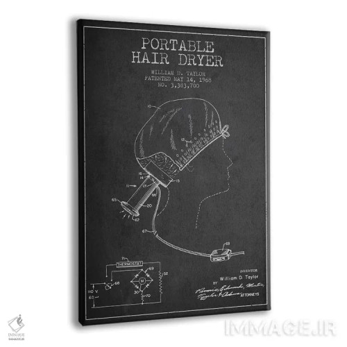 تابلو نقشهٔ ثبت اختراع سشوار قابل حمل (زغالی) اثر پیکسل کهنه (استودیو/نام هنری) - نمای پرسپکتیو محصول