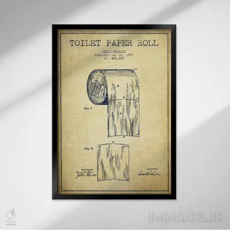 تابلو نقشه ثبت اختراع دستمال توالت (کلاسیک) اثر پیکسل کهنه (استودیو/نام هنری) - نمای قابدار مشکی