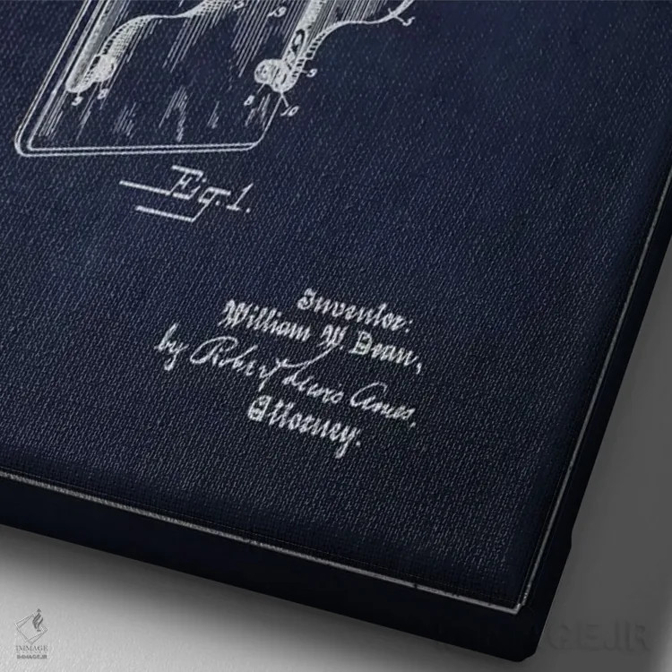 تابلو نقشهٔ ثبت اختراع تلفن دیواری (آبی) اثر پیکسل کهنه (استودیو/نام هنری) - نمای نزدیک بافت بوم