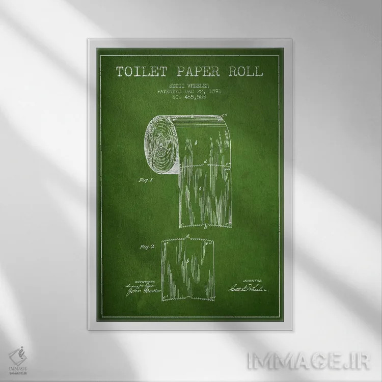 تابلو نقشه ثبت اختراع دستمال توالت (سبز) اثر پیکسل کهنه (استودیو/نام هنری) - نمای قابدار سفید